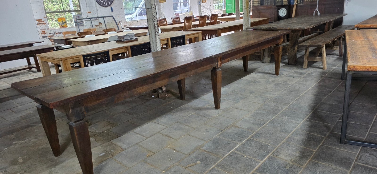 400 cm lange oude authentieke boerentafel mooi geleefd blad, Huis en Inrichting, Ophalen of Verzenden, Gebruikt