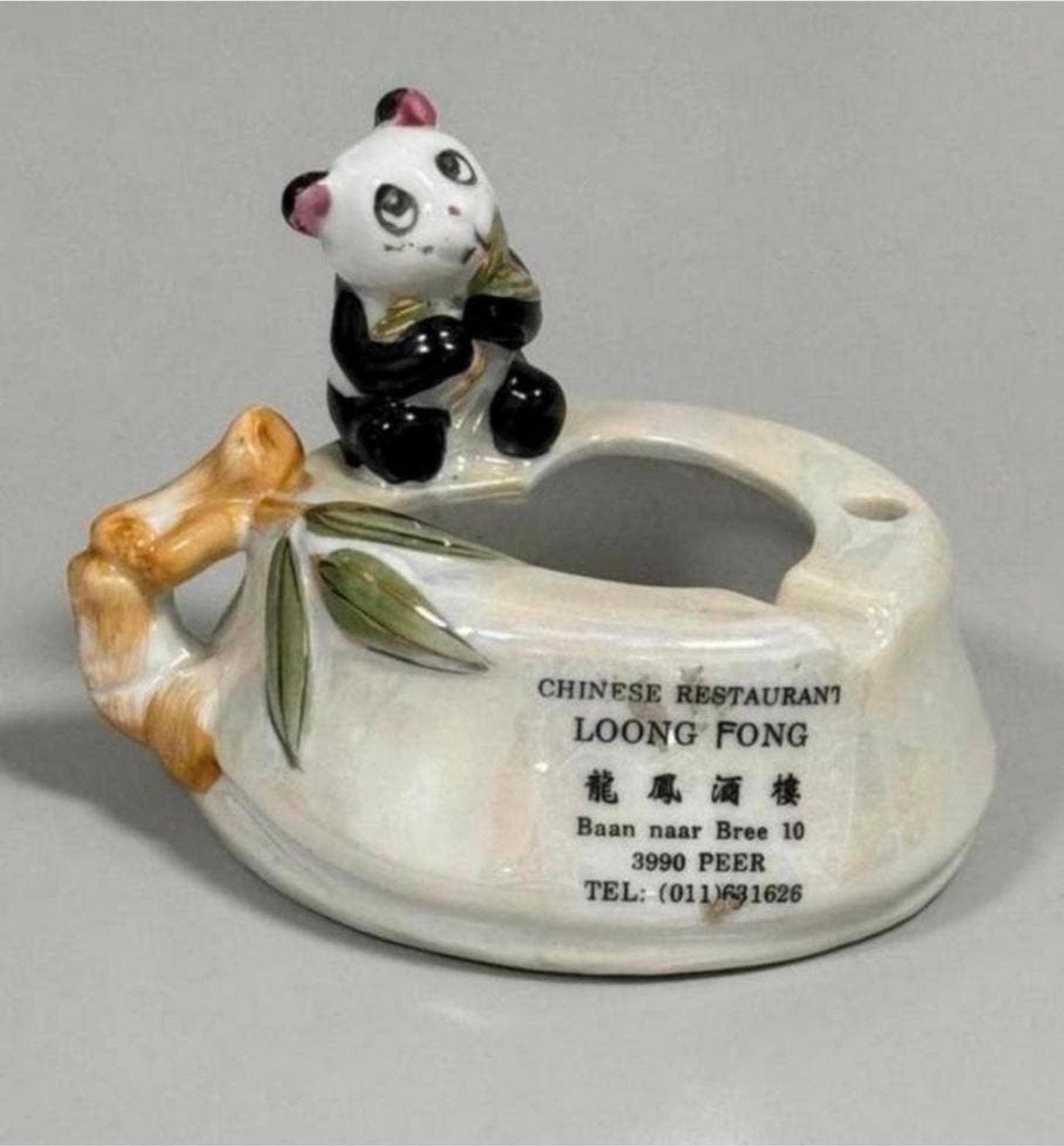 Vintage asbak bamboe stronk met panda Loong Fong belgie, Ophalen of Verzenden, Zo goed als nieuw, Asbak