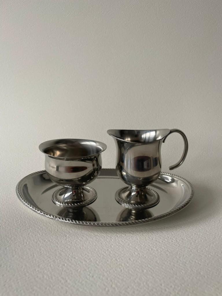 Alessi 18/10 roestvrijstalen koffiepot en melkset, Antiek en Kunst, Ophalen