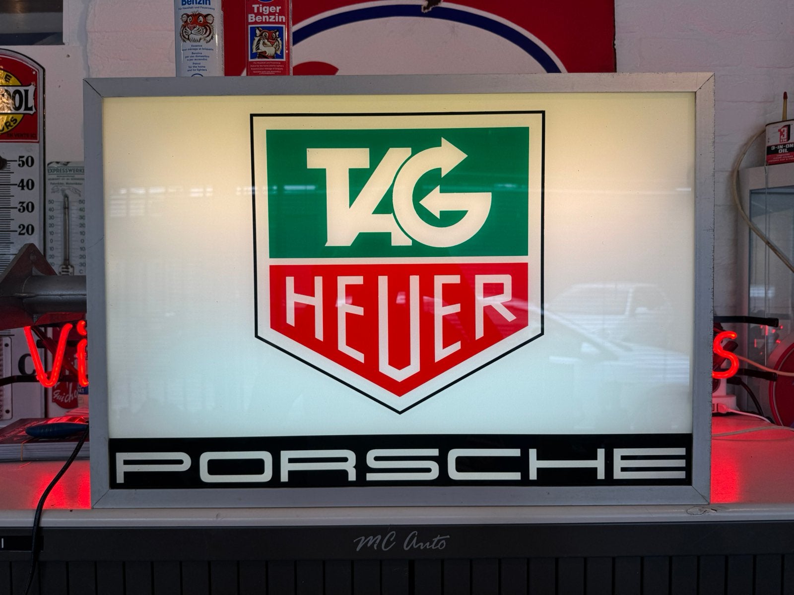 Tag Heuer Porsche oude reclame lichtbak, Verzamelen, Ophalen, Gebruikt, Lichtbak of (neon) lamp