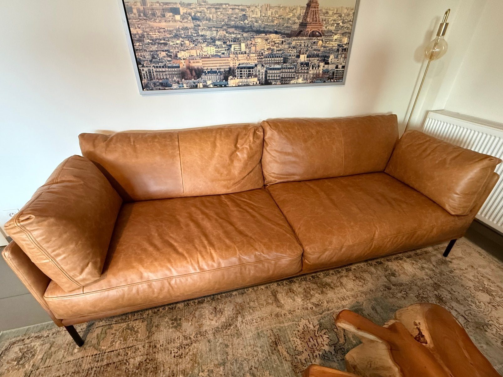 Lederen cognac zetel in top staat, 2-zit 230cm breed, Ophalen, Zo goed als nieuw