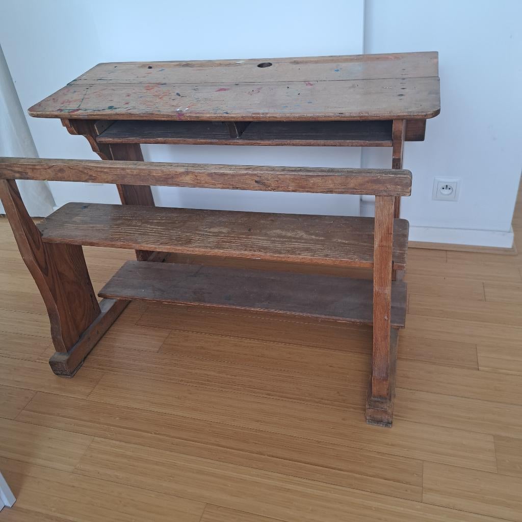 Banc d’école ancien en bois – authentique et plein de charme, Enlèvement