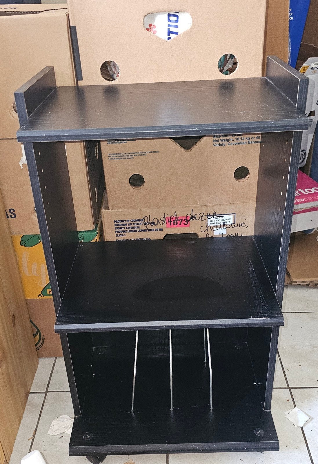 meuble noir en bois sur roulettes, Huis en Inrichting, Ophalen of Verzenden, Gebruikt