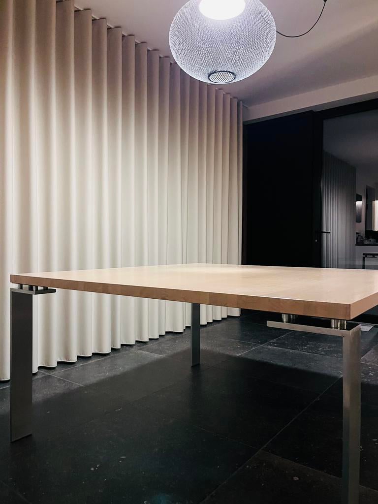 Vierkante massieve houten tafel 1.45m, Ophalen, Gebruikt, Vierkant, Vijf personen of meer