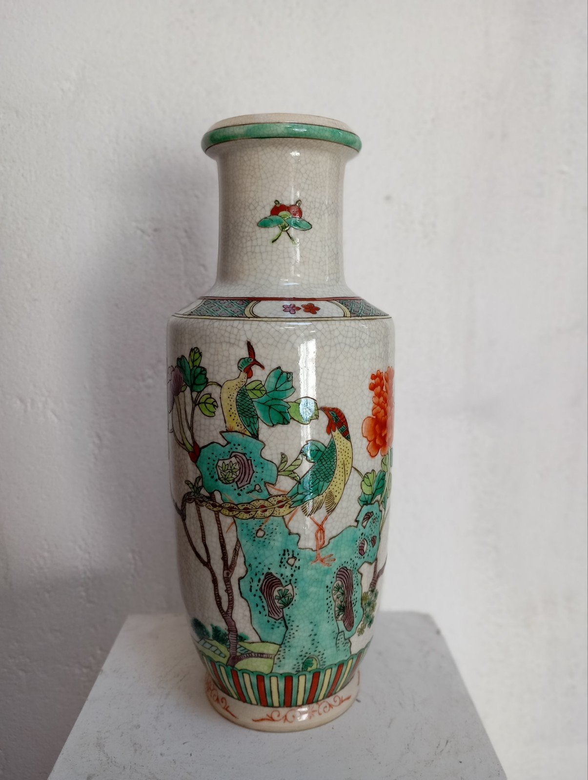 Beau vase à rouleau chinois vintage, d'environ 30 cm de haut, Enlèvement ou Envoi