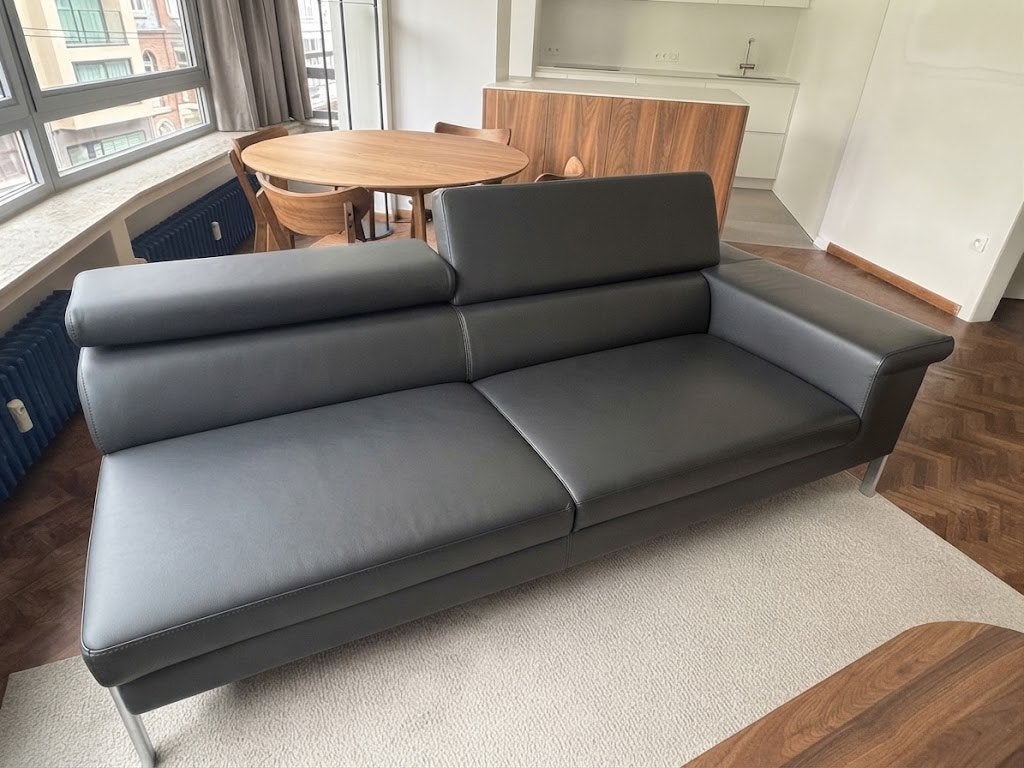 Siège en cuir Natuzzi - noir, Trois personnes, 100 à 125 cm, Banc droit, Comme neuf