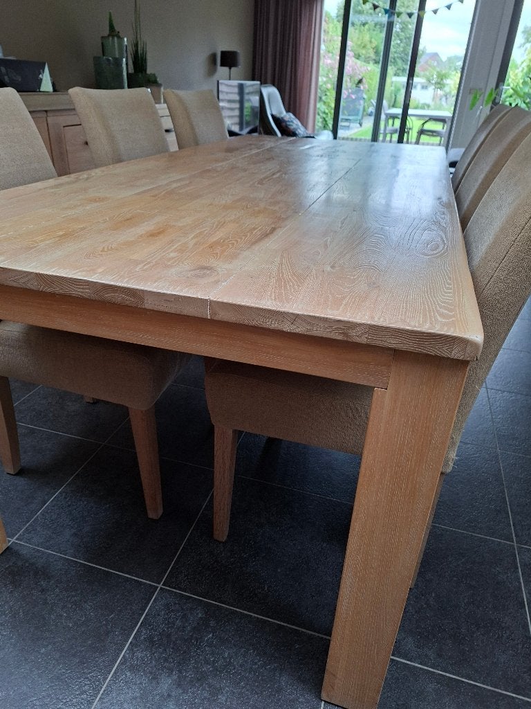 eiken eettafel met 8 stoelen, Ophalen, Gebruikt, 100 tot 150 cm, Eikenhout