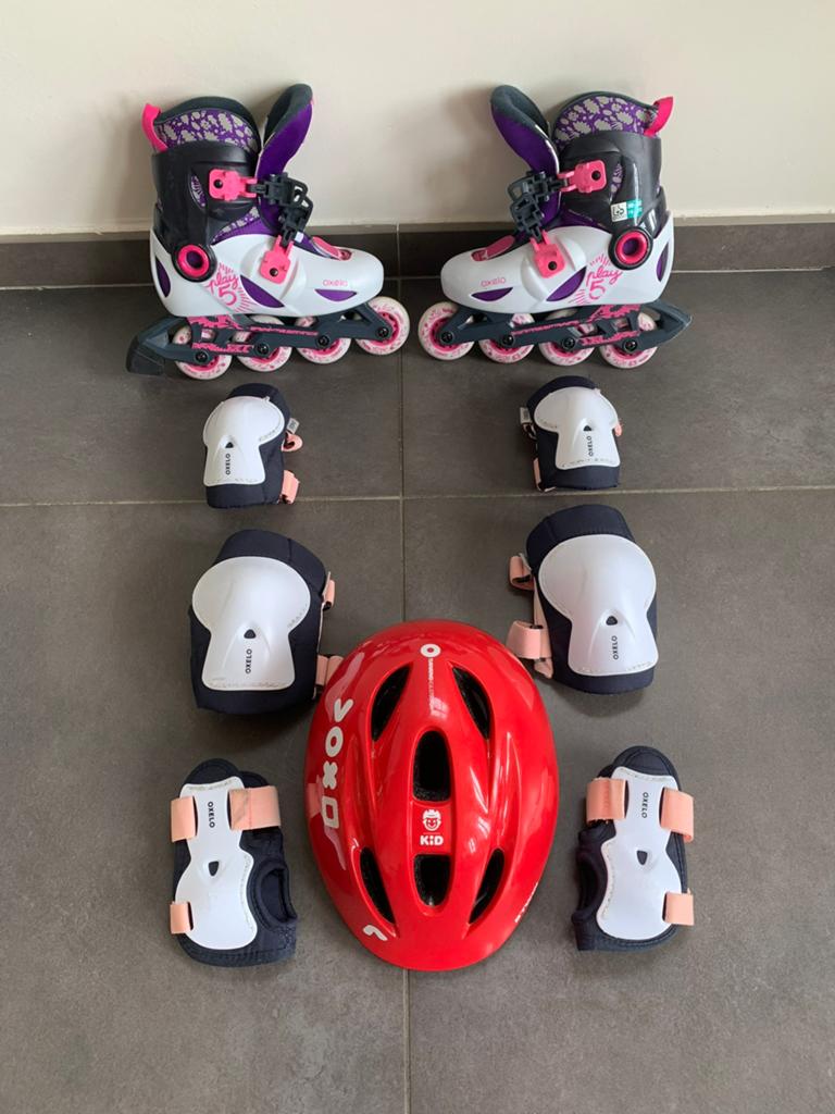 Kinderschaatsen 6 tot 10 jaar met beschermende uitrusting, Ophalen, Zo goed als nieuw, Kinderen