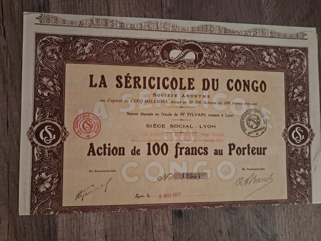Action de la sericicole du Congo de 1927, Timbres & Monnaies, Enlèvement ou Envoi, 1920 à 1950, Action