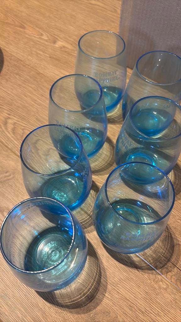 7 glazen bombay saphirre Gin, Verzamelen, Ophalen, Zo goed als nieuw