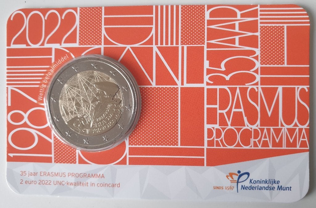 Nederland coincard 2 euro 2022 Erasmus, Postzegels en Munten, Verzenden, Losse munt