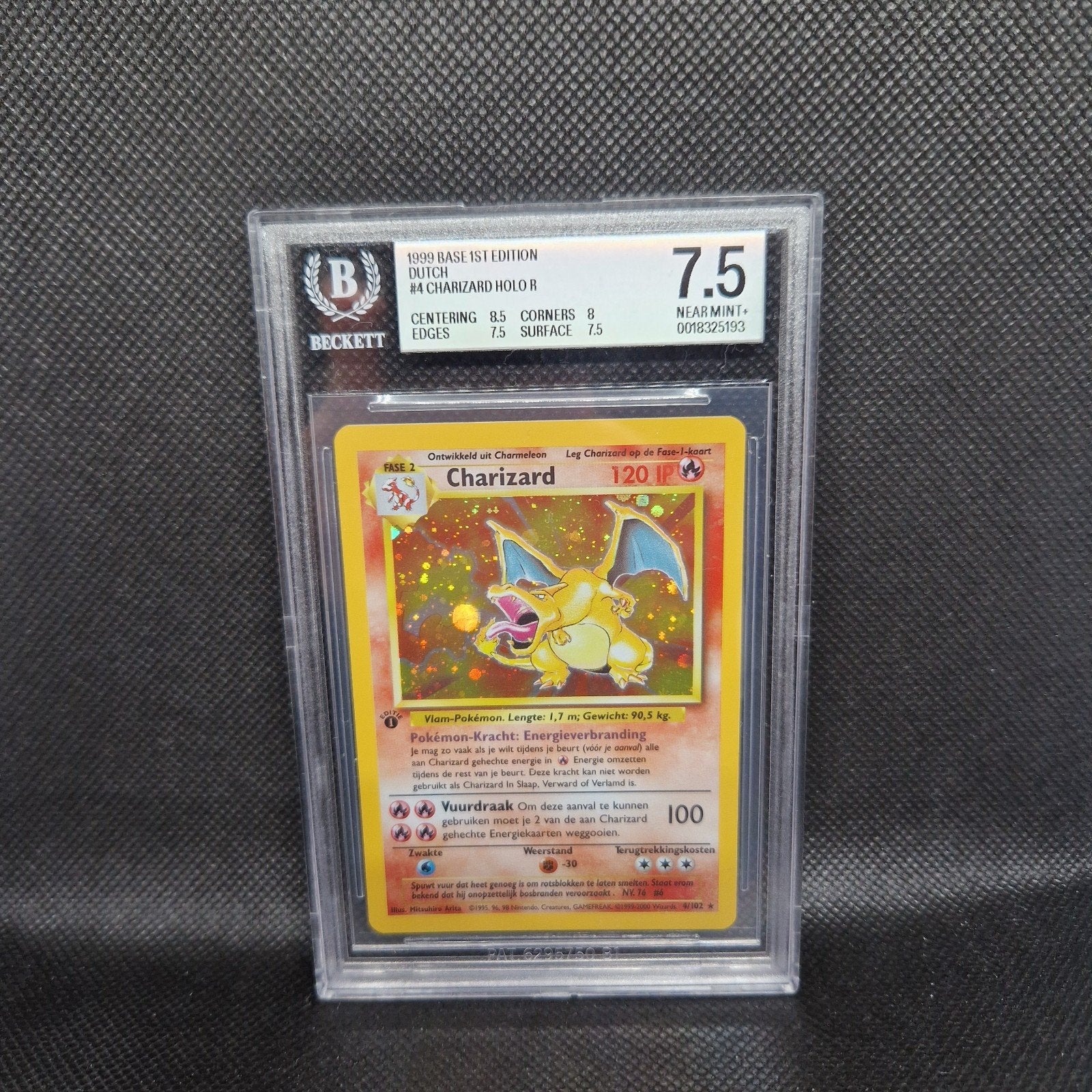 Charizard Holo NL Base 1ère édition BGS 7.5, Enlèvement ou Envoi