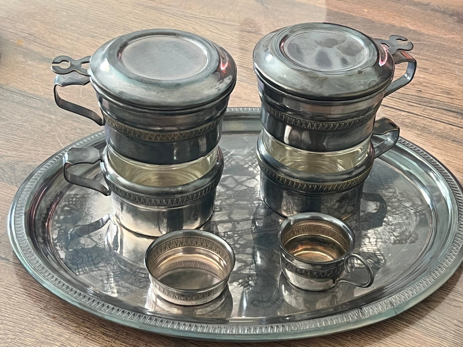 Prachtige Vintage Koffiefilter Set Cafés Filtres Verzilverd, Ophalen