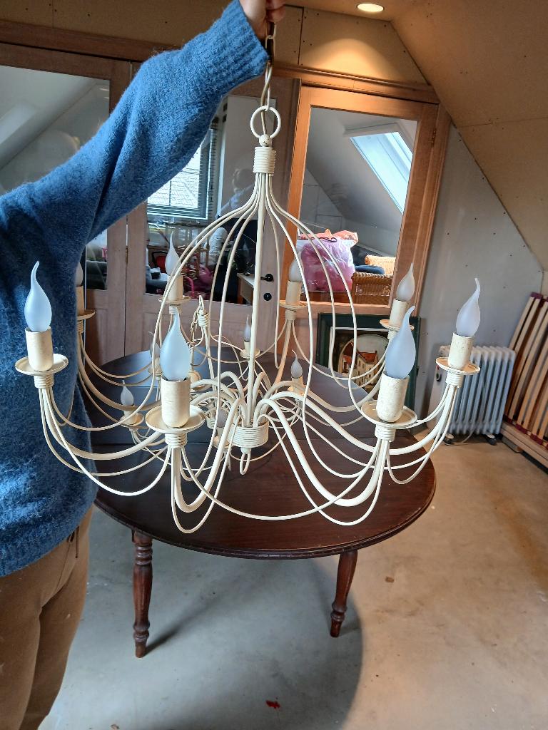 Landelijke kroonluster beige 5x lichtpunten, Ophalen, Gebruikt, Metaal, Landelijk
