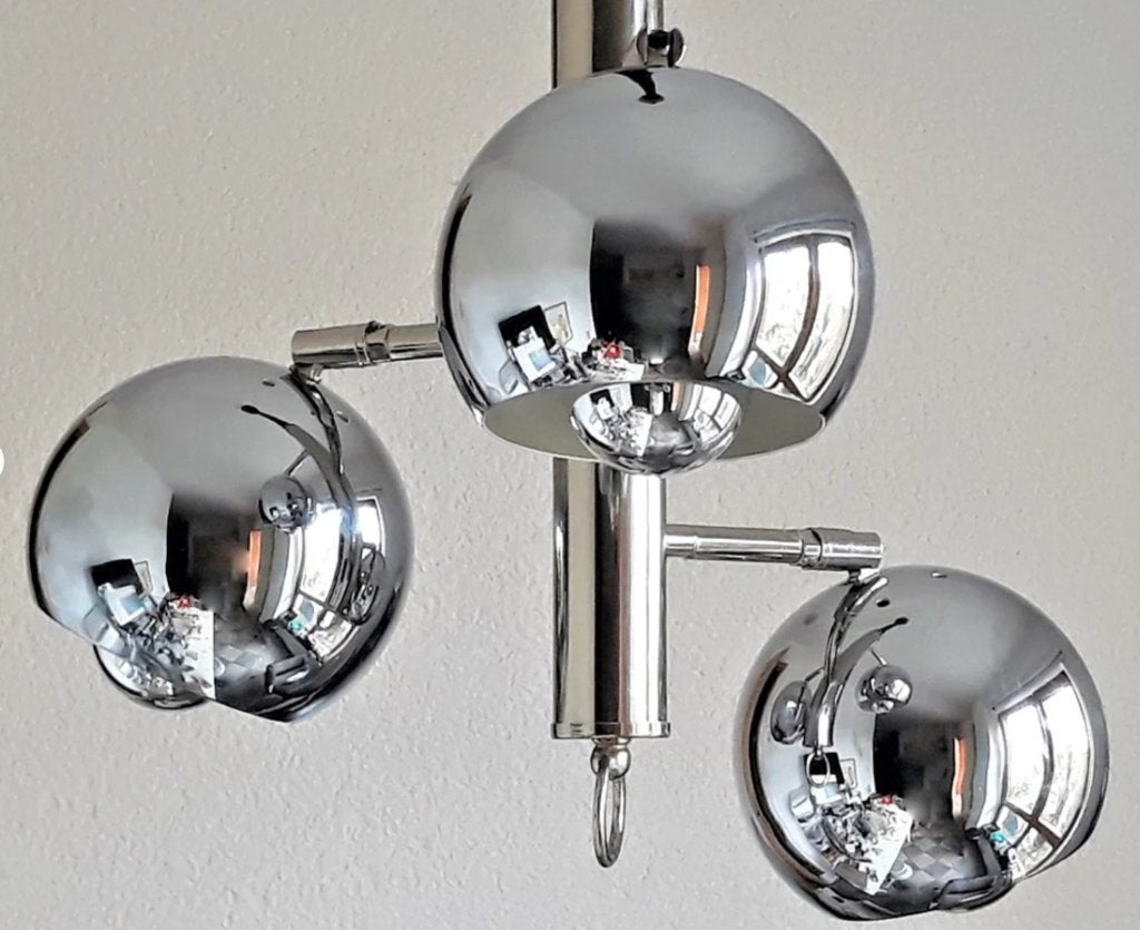 Vintage Hanglamp Sputnik Chrome 3 Armen , jaren 70', Ophalen of Verzenden