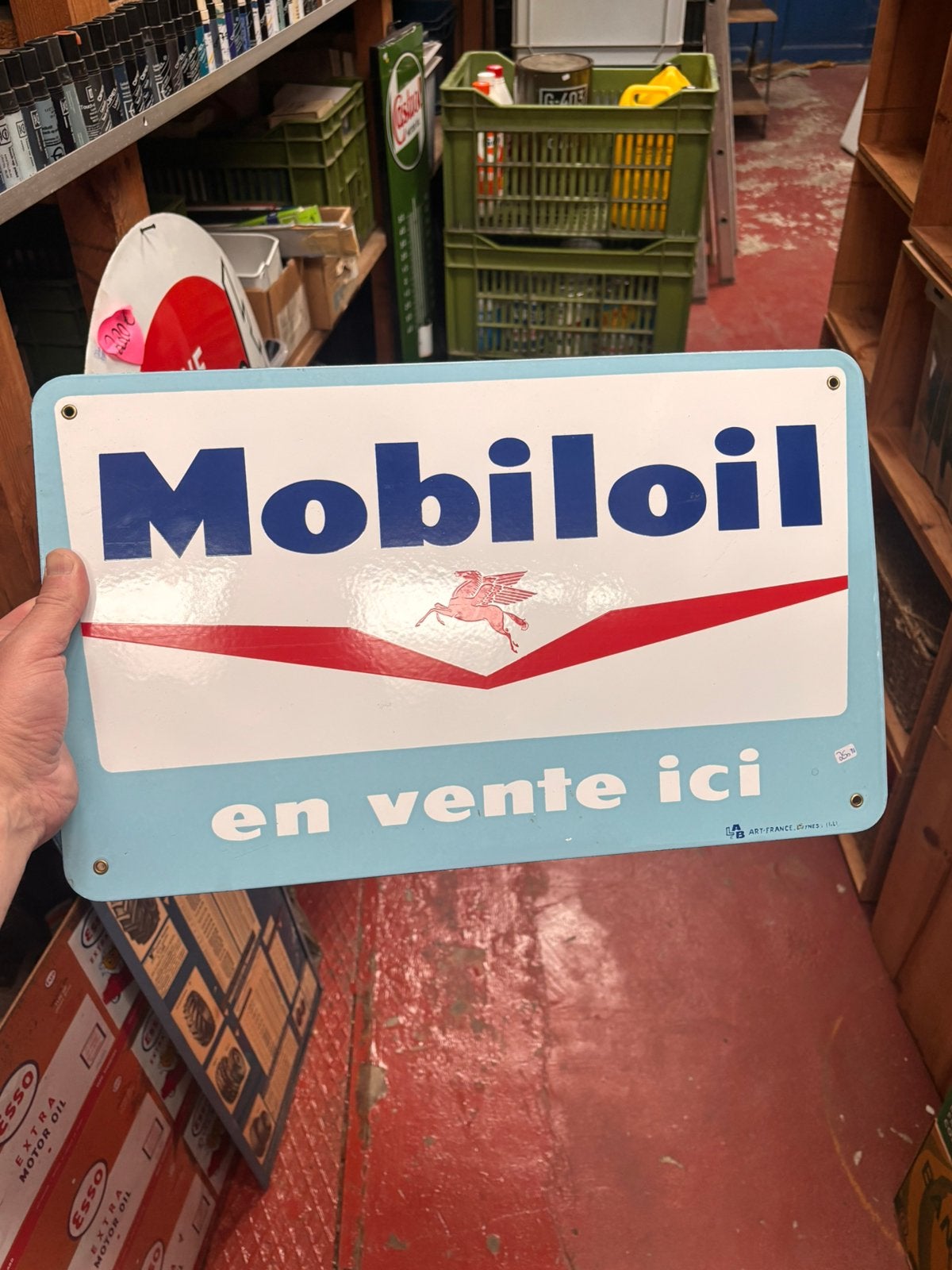 Plaque emaillee mobiloil reclame bord emaille originale, Enlèvement ou Envoi, Comme neuf
