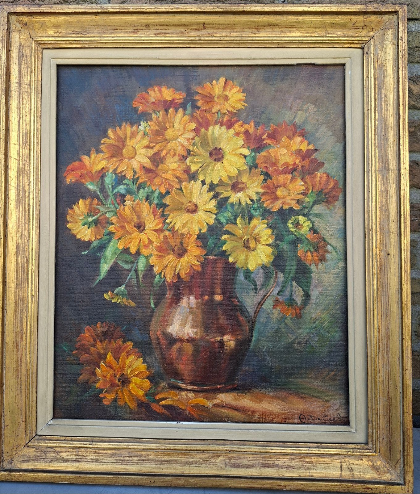 DE GEEST Arthur "Bloemen in koperen kan " olie op doek, Bloemen, Doek, Impressionistisch, Ophalen of Verzenden
