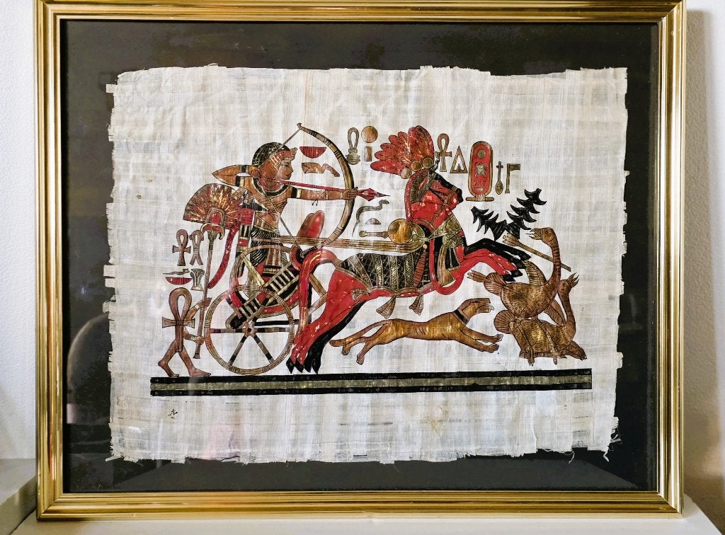 Cadre avec papyrus, signé., Enlèvement ou Envoi, Comme neuf