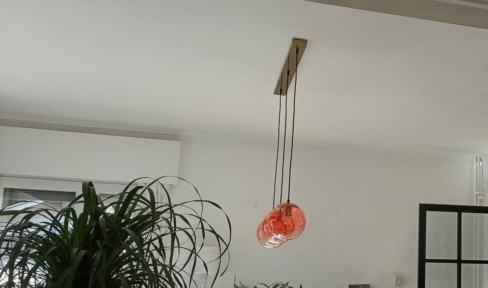 retroplafondlamp oranje bollen in glas, Ophalen, Glas