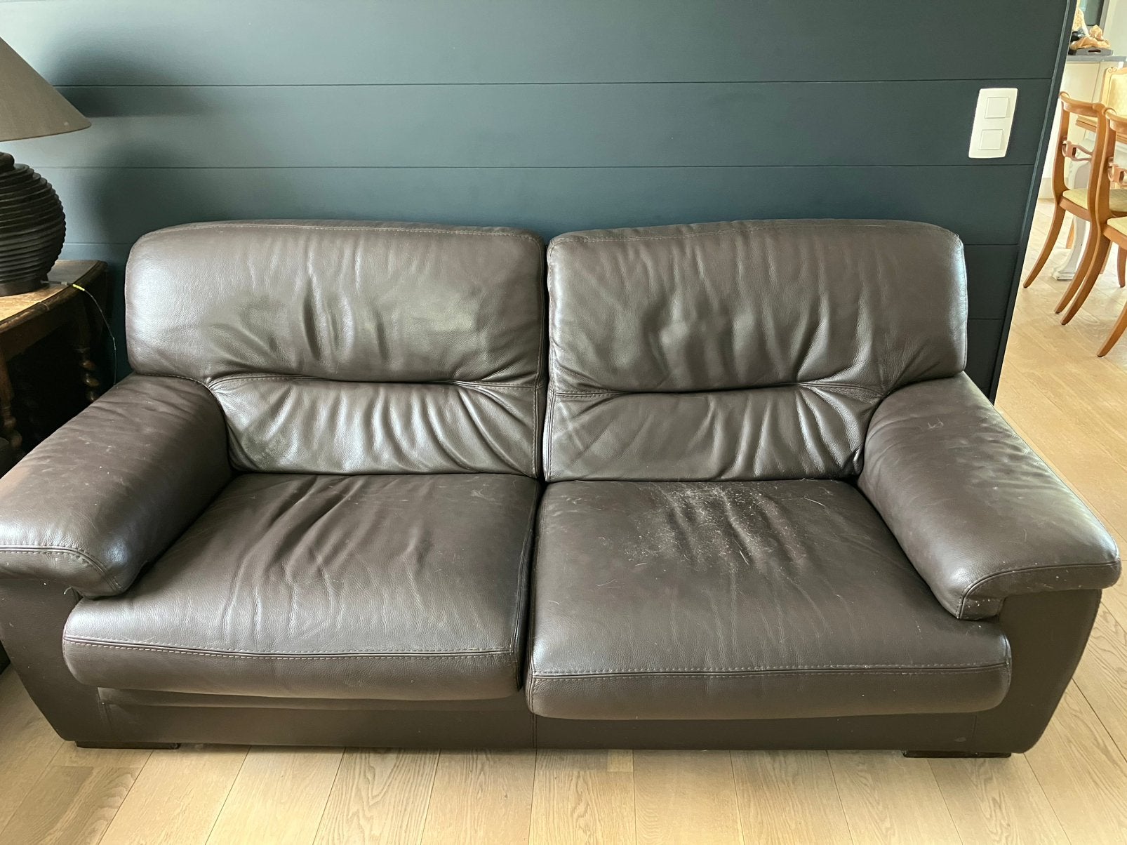 Bruine leren bank, Huis en Inrichting, Ophalen, Gebruikt, Driepersoons, Leer