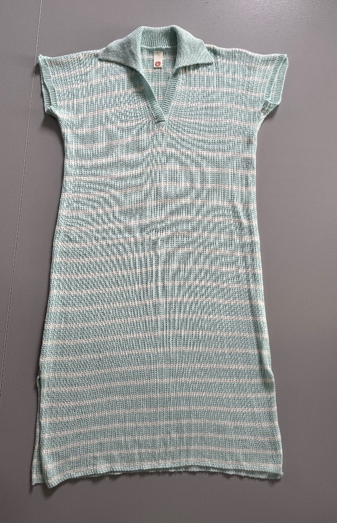 gebreide gestreepte jurk, wit/lichtblauw, maat TU, Kleding | Dames, Ophalen, Zo goed als nieuw