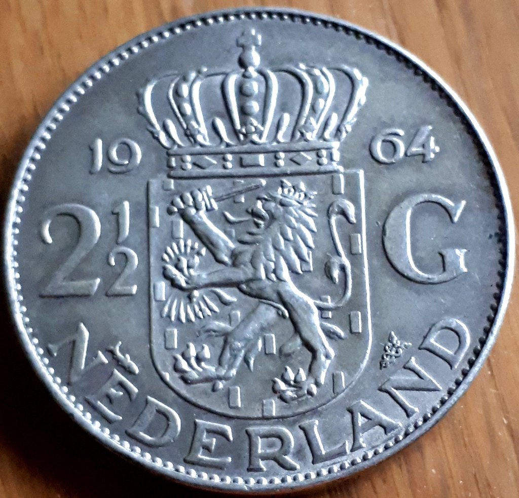 NEDERLAND : 2 1/2 GULDEN 1964 KEY DATE !! UNC KM 185, Koningin Juliana, Zilver, Ophalen of Verzenden, Losse munt