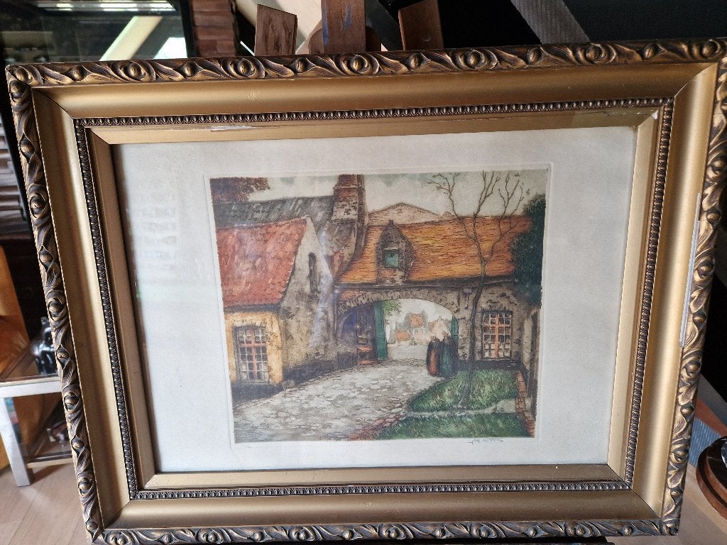 Brugge. Kleurenets door Alfred van Neste, Antiek en Kunst, Dagelijks leven, Ets, Ophalen of Verzenden, Origineel