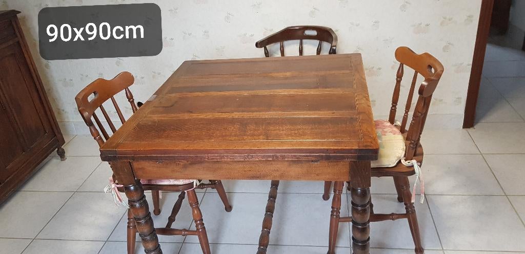 Table bois avec 2 allonges et chaises, Cinq personnes ou plus, 50 à 100 cm, Carré, Enlèvement
