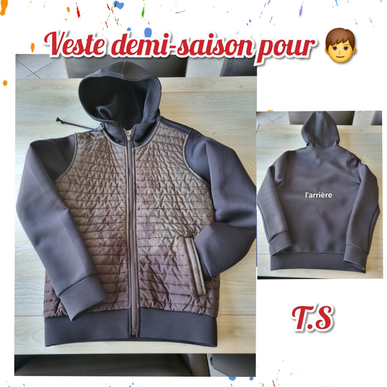 Veste demi-saison pour garçon -Noir et kaki-T.S, Enlèvement ou Envoi, Utilisé, Garçon, Pull ou Veste