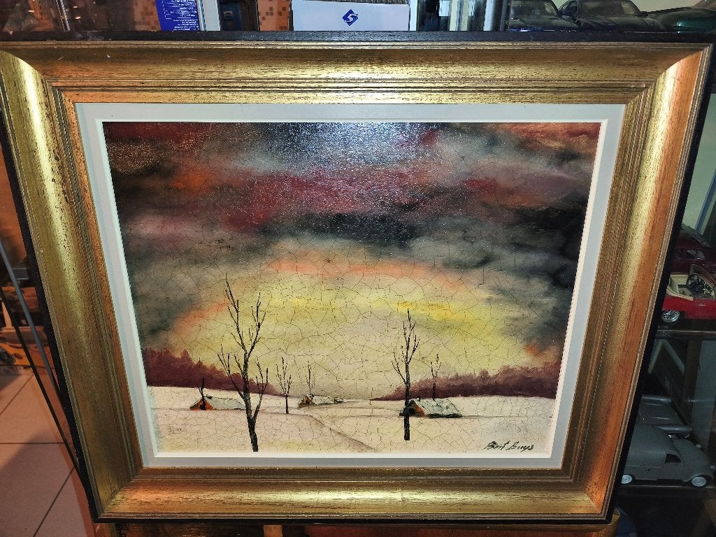 Huile sur panneau paysage enneigé signe Piet buys, Antiek en Kunst, Ophalen of Verzenden, Landschap, Paneel