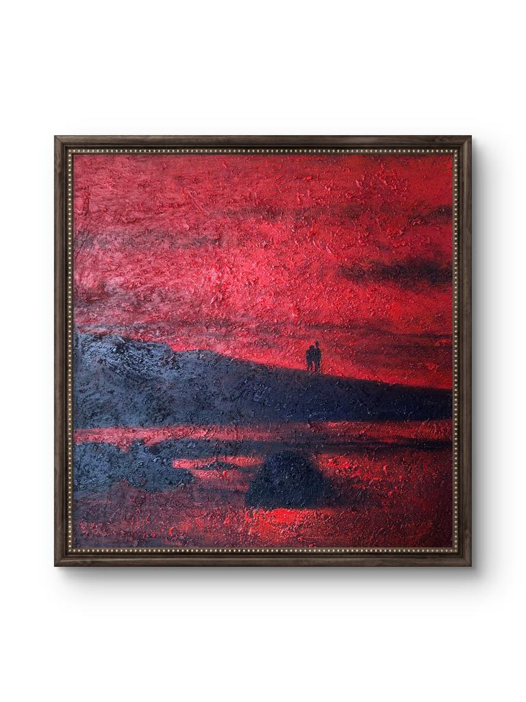 Handgeschilderd modern schilderij 80x80 – abstract landschap, Antiek en Kunst, Ophalen of Verzenden
