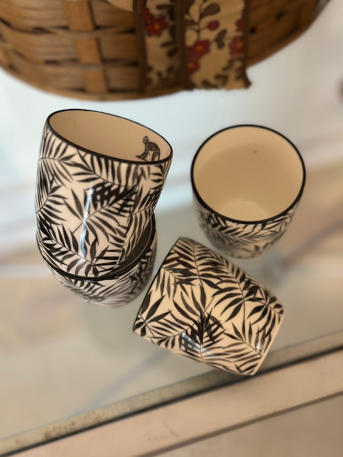 Ensemble de tasses Jungle Loft à motif de feuilles, Enlèvement ou Envoi, Comme neuf, Blanc