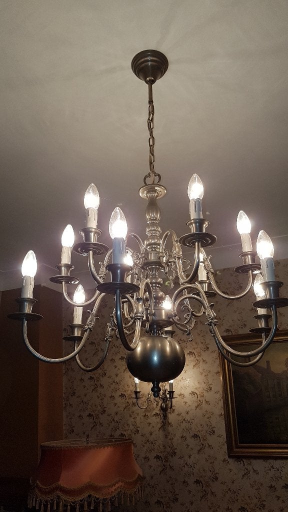 VERTINDE VINTAGE KROONLUCHTER MET 2 WANDLICHTEN, Ophalen, Gebruikt, Metaal, Vintage eind de jaren 1950
