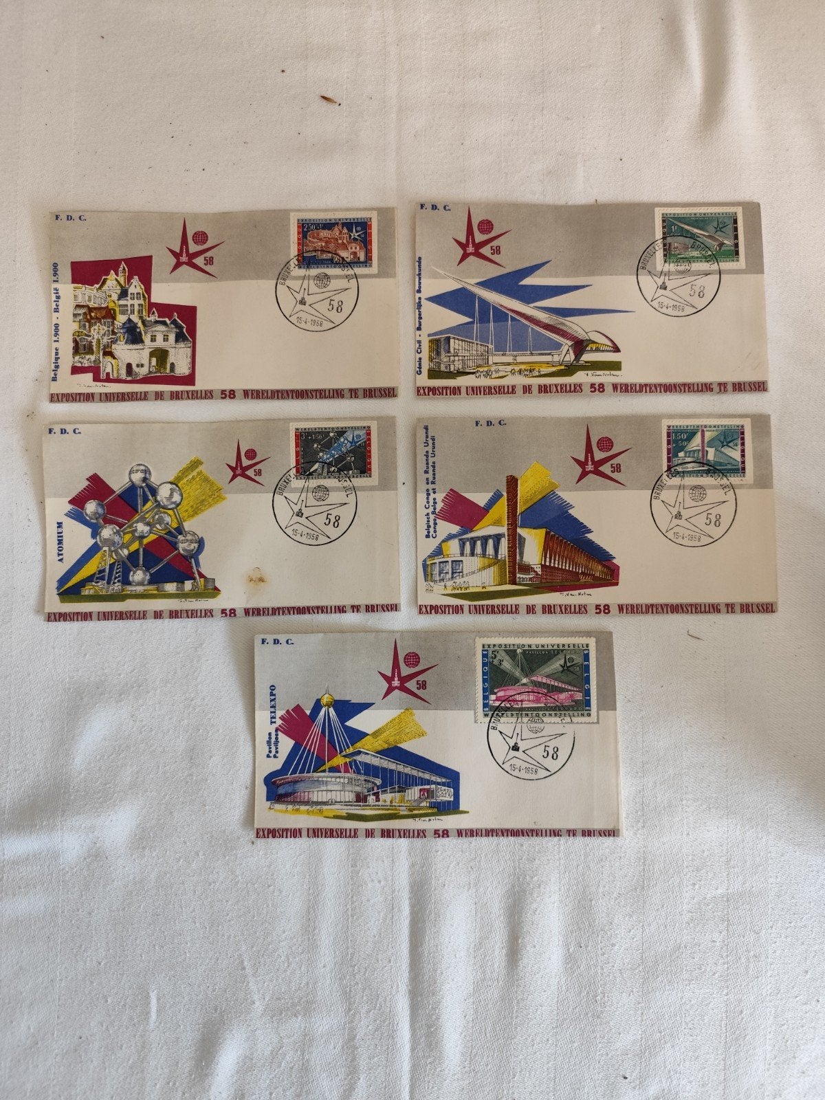 Exposition universelle 58. Timbres de l'Exposition universel, Enlèvement ou Envoi, Lettre