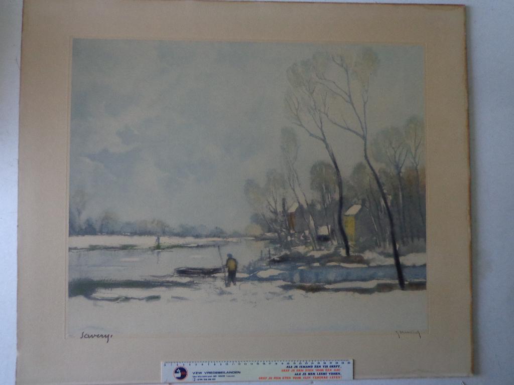 grote ets/aquatint van Albert Saverys door Roger Hebbelynck, Antiek en Kunst, Kunst | Etsen en Gravures, Ophalen, Gesigneerd, Landschap