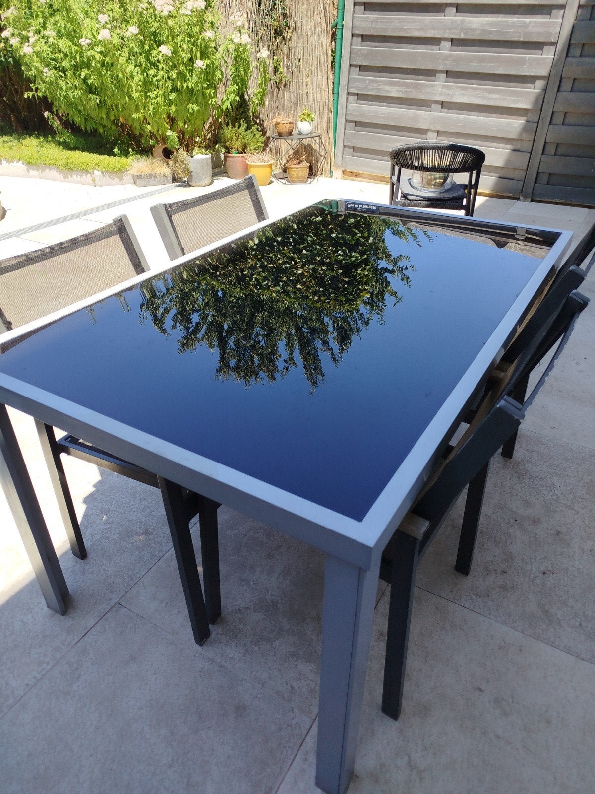 Table de jardin et 4 chaises, Jardin & Terrasse, Tables de jardin, Utilisé, Rectangulaire, Aluminium, Enlèvement