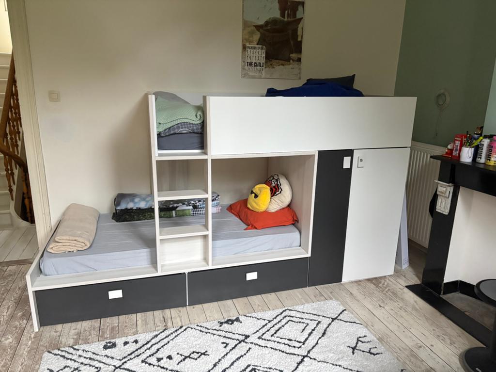 Stapelbed, Ophalen, 90 cm, Wit, Tweepersoons