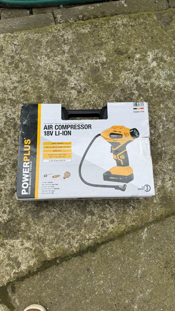 Powerplus POWX1700 luchtdrukpomp 18V Li-Ion, Doe-het-zelf en Bouw, Compressors, Ophalen, 6 tot 10 bar, Nieuw, Minder dan 200 liter/min