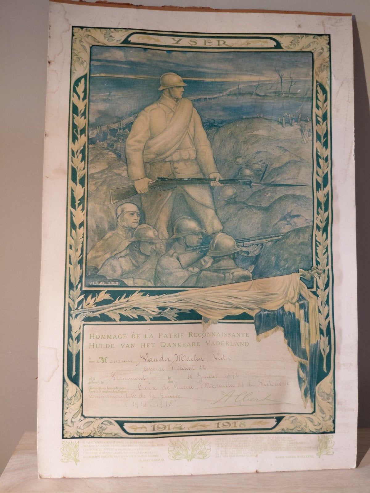 première guerre mondiale. Yser. Hommage à la patrie., Collections, Enlèvement ou Envoi, Armée de terre, Photo ou Poster