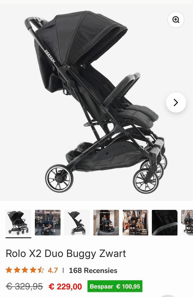 Dubbele buggy rolo x2, Kinderen en Baby's, Buggy's, Zo goed als nieuw, Regenhoes, Ophalen