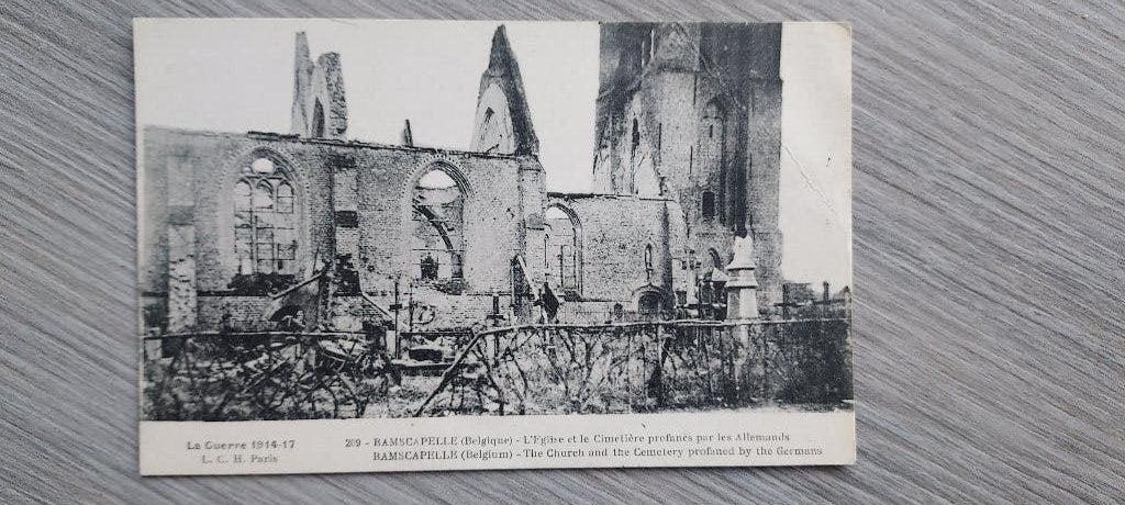 oude postkaart oorlog Ramskapelle ,  1917, Verzamelen, Verzenden, Voor 1920, Gelopen, West-Vlaanderen