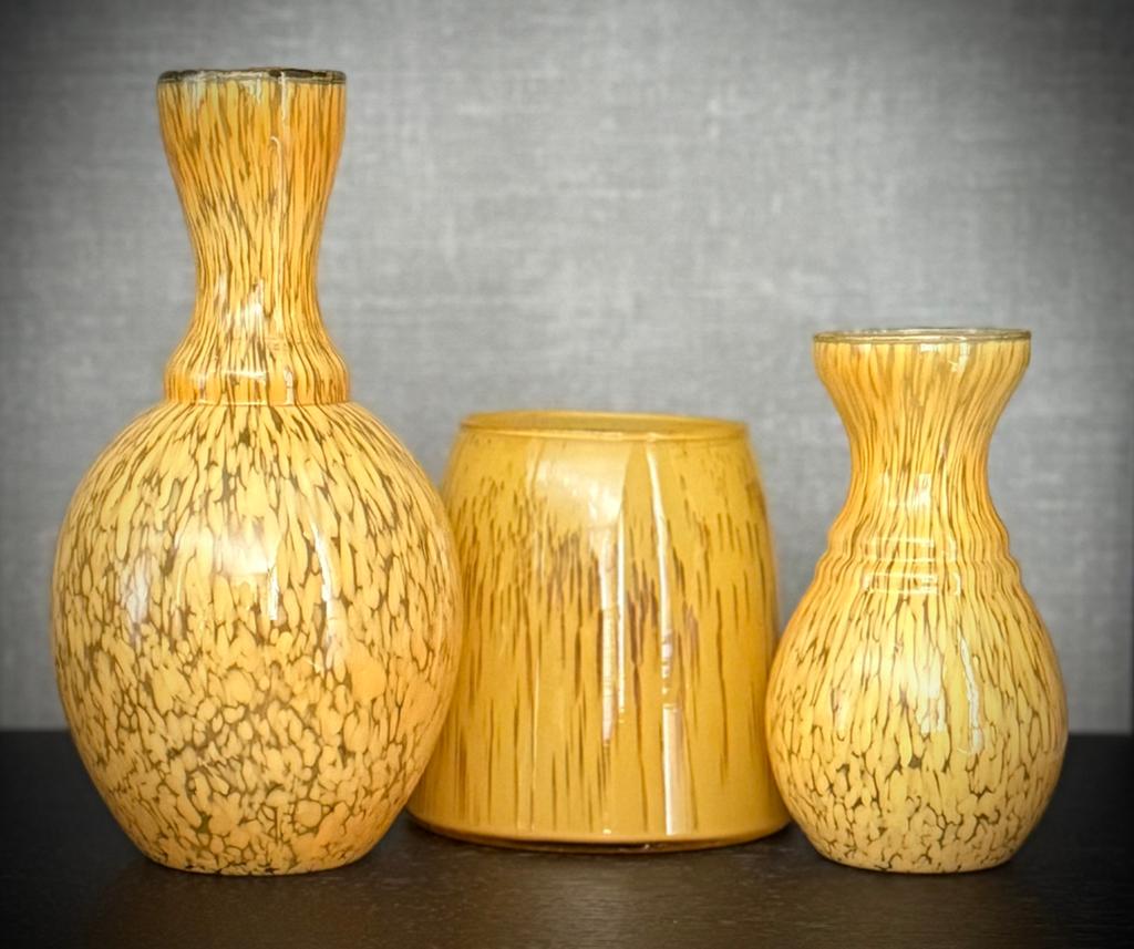 Set van 2 gele vaasjes + 1 waxinelichthouder, Ophalen, Zo goed als nieuw, Geel, Minder dan 50 cm