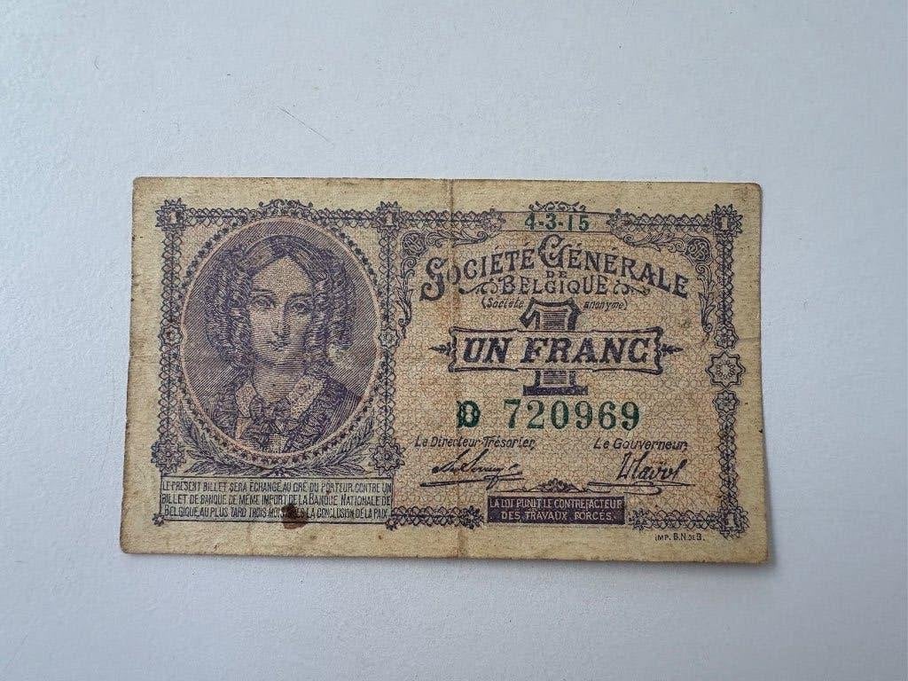 Belgisch Bankbiljet 1 Frank Societe generale, Ophalen, Centraal-Azië, Los biljet