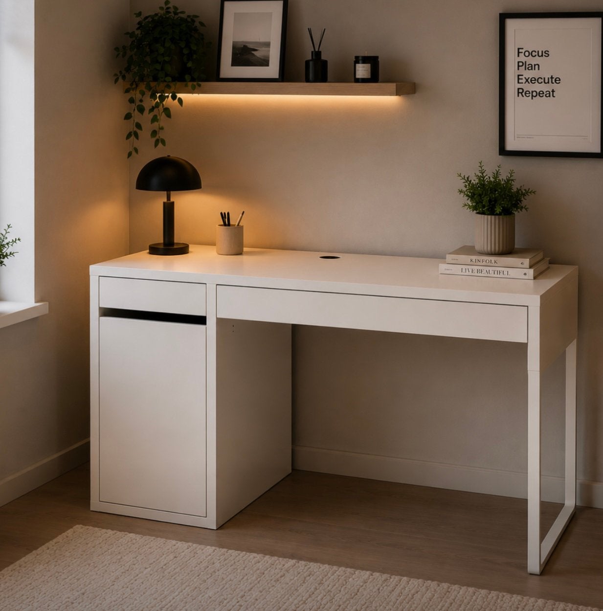 Bureau, Huis en Inrichting, Bureaus, Nieuw, Overige typen, IKEA, Overige stijlen, Hout, Wit, Opbergruimte, Ophalen