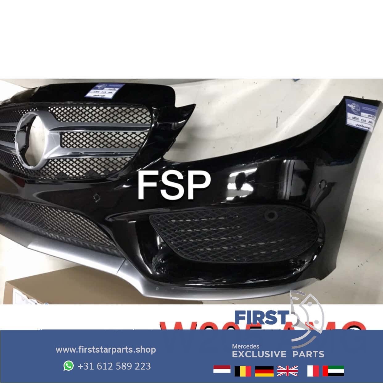 W205 AMG LINE VOORBUMPER COMPLEET ZWART ORIGINEEL Mercedes C, Utilisé, -, Avant, -