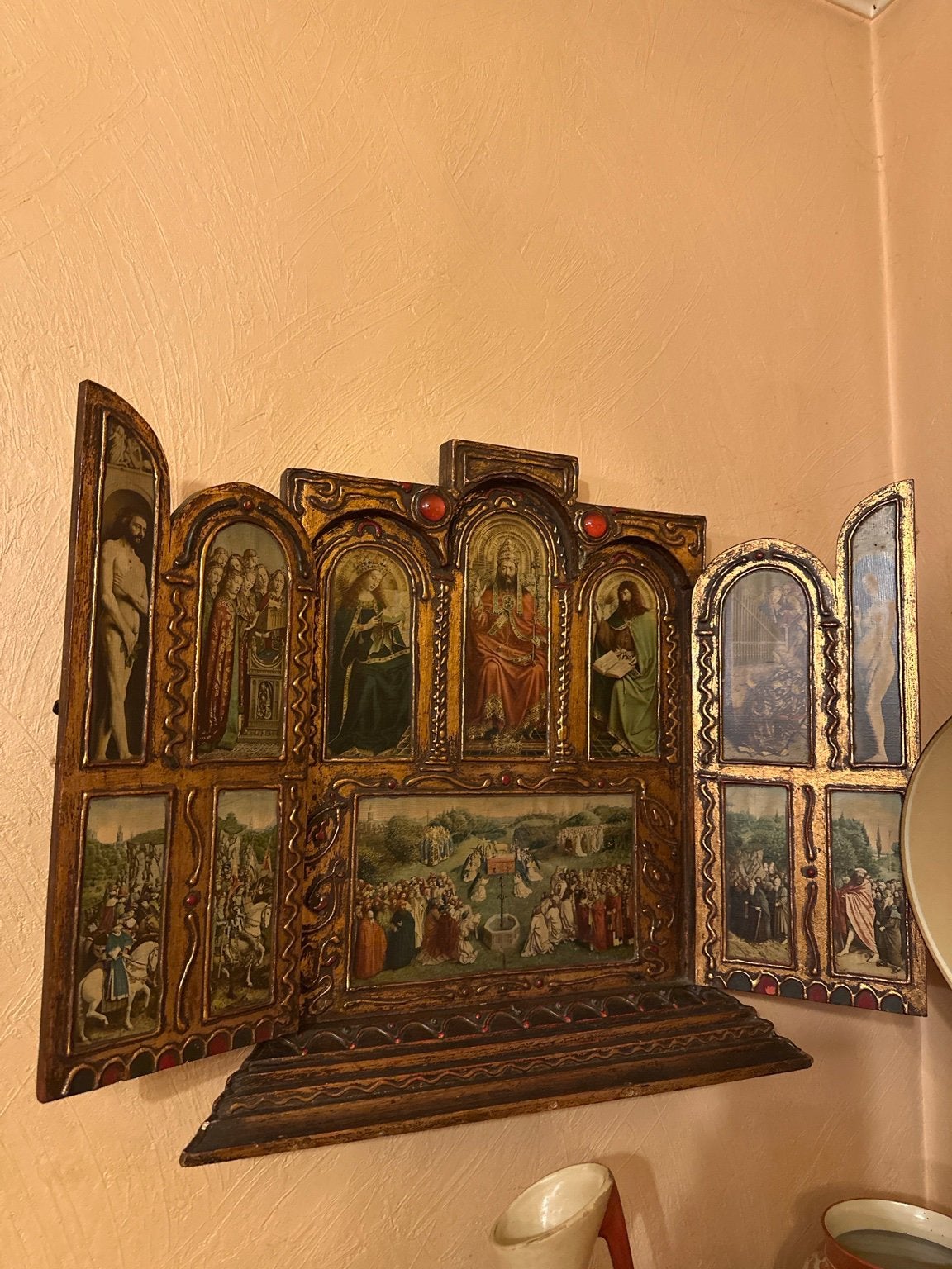 Schilderij houten drieluik, Antiek en Kunst, Ophalen