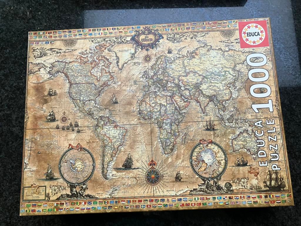 Puzzel 1000 Educa antieke wereldkaart, Ophalen, 500 t/m 1500 stukjes, Zo goed als nieuw, Legpuzzel