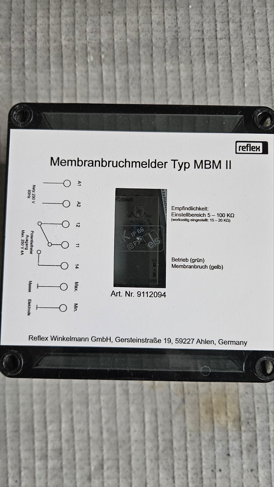 Membranbruchmelder Typ MBM II
Détecteur de rupture de membra, Bricolage & Construction, Thermostats, Enlèvement ou Envoi