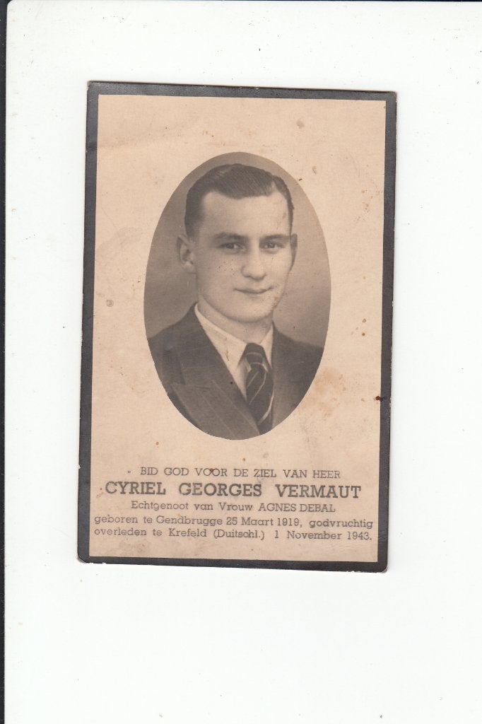 Slachtoffer WO II - Gentbrugge - Krefeld (D) 1943, Verzamelen, Verzenden, Bidprentje
