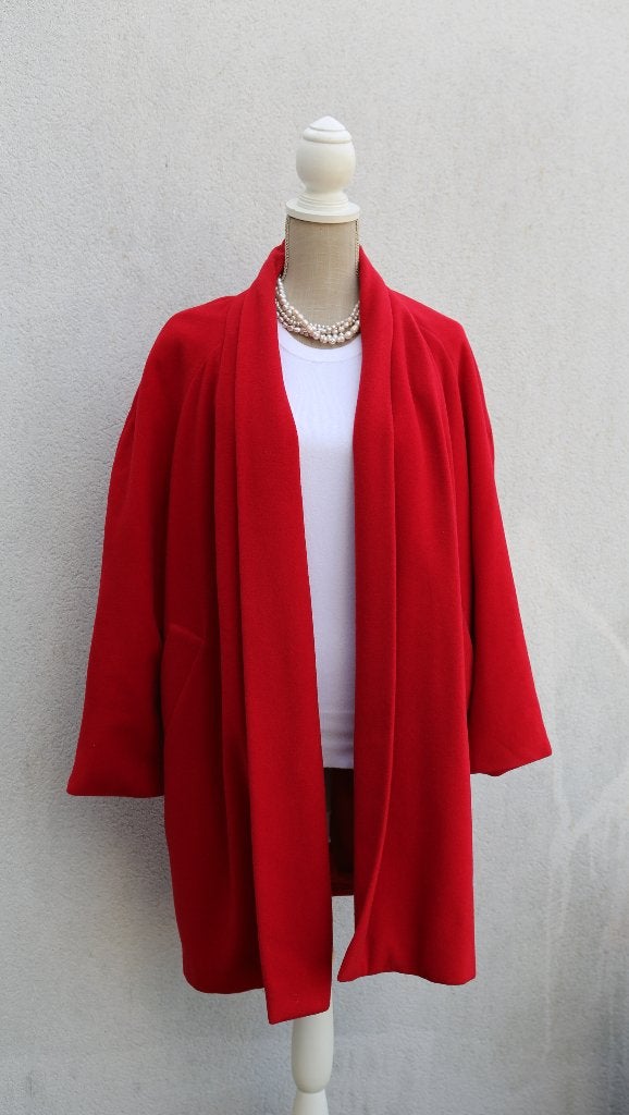 Vintage rode wollen jas T38/40, Kleding | Dames, Jassen | Winter, Maat 38/40 (M), Ophalen of Verzenden, Zo goed als nieuw, Davos Bruxelles